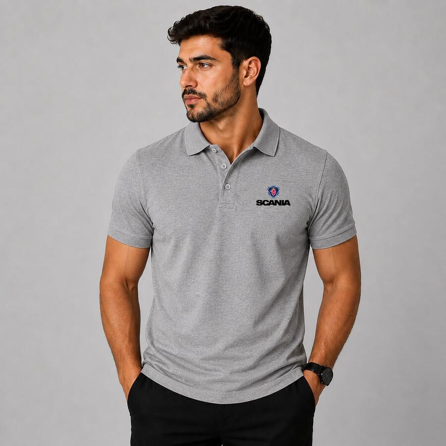 Camisa Polo Caminhão Caminhoneiro Masculino Gola Polo - Cinza Claro - Visão 1
