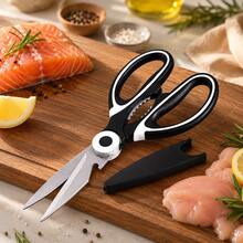 Tijeras multifuncionales de cocina para el hogar, gruesas, con cubierta protectora de acero inoxidable. Tijeras para huesos de pollo que pueden cortar pollo, pato, pescado, huesos y carne de mariscos, barbacoa casera y alimentos complementarios. - Blanco y Negro - Ver 11