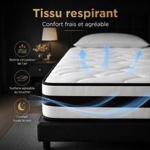 Matelas 140x190 cm - très épais 28 cm-Mousse Mémoire de Forme et Ressorts Ensachés 7 Zones - Fermeté H3 - Respirant - Noir et Blanc - Voir 6