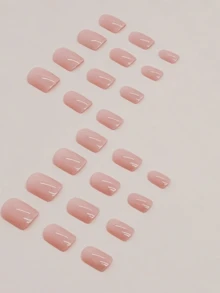 24pcs Short Square Minimalist Sexy Pink Translucent Gorgeous Design Nail Art Set, Long Press Nails Suitable For Party, Ball Or Daily Wear, Comes With Jelly Glue And Nail File - Baby Pink - View 2