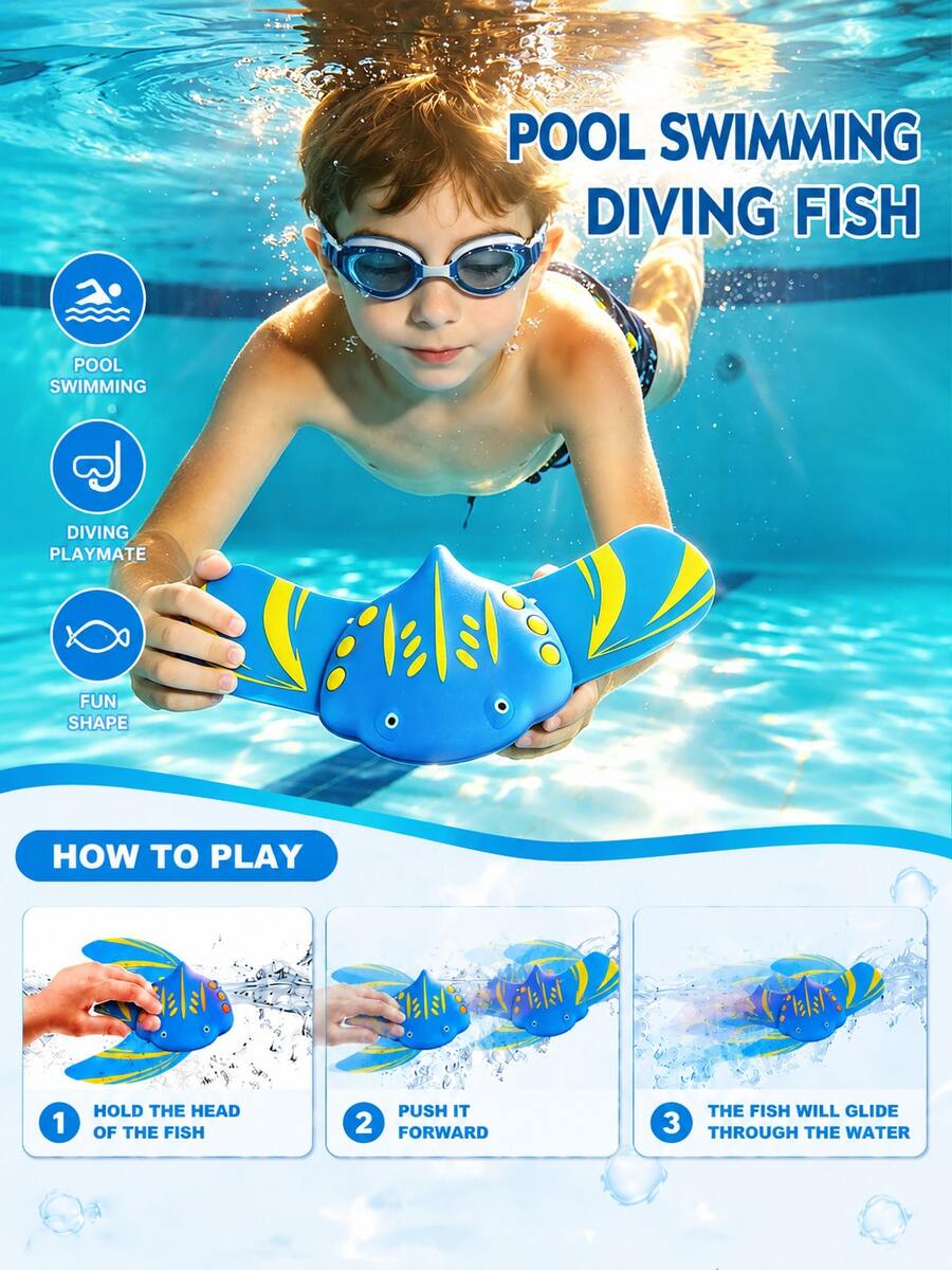 1pc Kids Underwater Diving Fish Toy, Manta Ray Pool Glider, Water-Powered Swimming Toy, Adjustable Fins, Summer Outdoor Pool Party Game 3+ Years