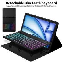 適用於 Galaxy Tab / / Pad Se 的鍵盤保護殼，可拆卸式彩色背光藍牙鍵盤，輕巧纖薄支架保護套附筆槽（不含筆） - 黑色 - 查看 2