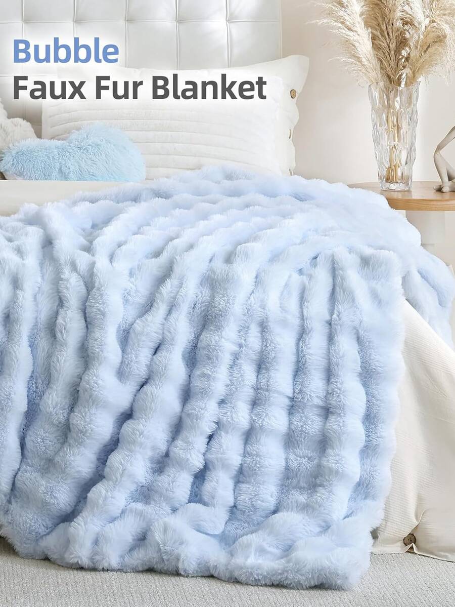 1 pieza Manta de felpa de piel sintética marrón, azul claro, caqui, rosa y blanco, suave & cálida, estilo de lujo, manta multiusos, fácil cuidado, ligera & versátil, manta de cama de pelo largo esponjoso de lujo, suave & cómoda, adecuada para sala de estar, dormitorio, sofá, lavable a máquina, manta esencial de invierno - Multicolor - Ver 1