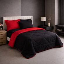 Ternura Queen Double-Sided Comforter (Single Size) Plain - Red With Black - View 3