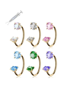 6 Stücke 20G Hufeisen-Nasenring (mit gratis Kugelhalter) Edelsteine, Ohrring Daith Knorpel Helix, Piercingschmuck mit Greifwerkzeug. - Gold - Übersicht 11