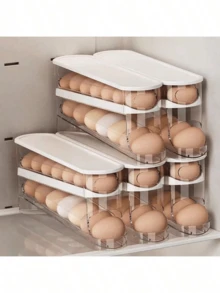 Automatic Double-Layer Egg Rack, Egg Fresh-Keeping Box, Sliding Container Holds 12-14 Eggs - Hinged Design, Plastic Material, No Contact With Food - Refrigerator Storage Rack, Kitchen Egg Tray - Multicolor - View 5