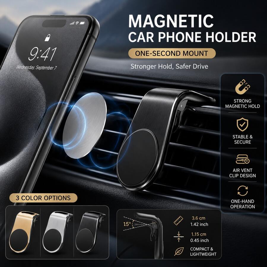 Magnetic Car Air Vent Phone Holder, Universal Auto Air Outlet Mount, Strong Suction Cell Phone Bracket For Vehicle Navigation - Multicolor - View 1