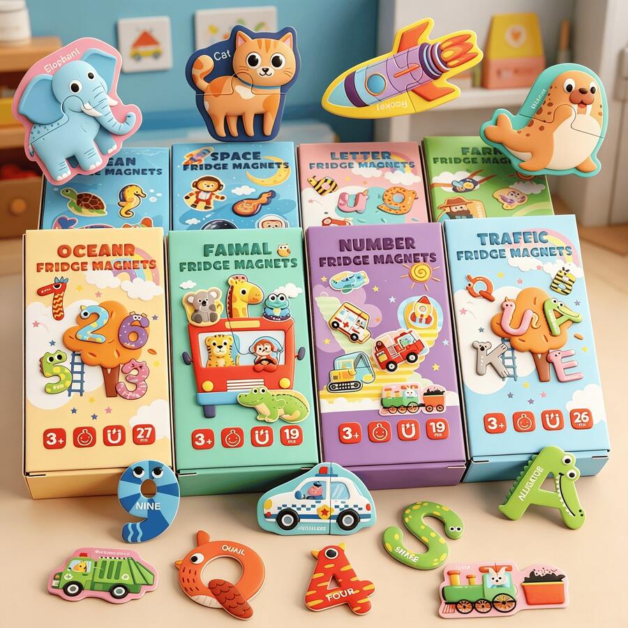 Reusable Animal Alphabet Fridge Magnets Learning Set, Suitable For Children's Early Alphabet Learning And Fine Motor Skills Practice