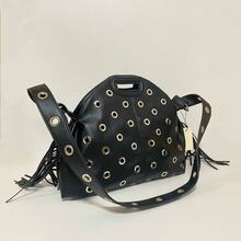 2026 Nouveau sac à main à la mode pour femmes en PU noir, sac à bandoulière rétro de luxe avec design à franges - Grand Noir -2 - Voir 4