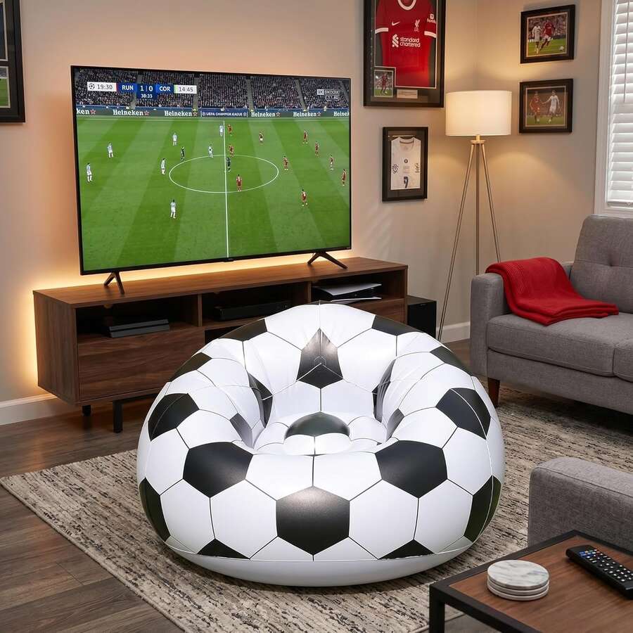Inflatable Soccer Ball Chair, Portable Blow Up Bean Bag For 2026 Summer Soccer Events, Ergonomic Wrap-Around Seat For Game Room & Living Room, Durable PVC - Multicolor - View 1