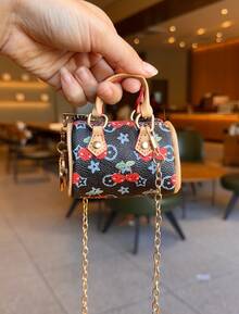 Women's Fashionable Mini Handbag, Multifunctional Daily Crossbody Bag, Affordable And Stylish Mini Bag For Casual And Date Use, New Mini Women's Bag, Pillow Bag, Cherry Series, Classic Pattern Crossbody Handbag, Versatile Bag, Compact Mini Daily Wallet, Multi-Purpose Small Shoulder Crossbody Bag, Stylish Minimalist Mini Handbag Gift - 櫻桃老花枕頭包-黑色 - 查看 6