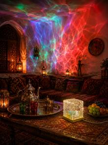 1pc [Ocean Wave Projection Light] Remote Control Square Water Ripple Night Light, Suitable For Living Room, Study, Home Theater, Home Decor - Multicolor - View 7