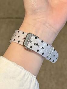 1件簡約可愛波點圖案果凍錶帶，適用於Apple Watch S11 46mm 38mm 40mm 41mm 42mm 44mm 45mm 49mm，優雅女款替換錶帶，相容於 Series 11 10 9 8 7 6 5 SE Ultra 2，時尚女孩穿搭配件 - 白色 - 查看 5