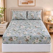 400 Thread Count Micropercal Bedding Set With Hemstitch Detail, 2 And 3 Pieces, Printed, Extra Soft And Comfortable Touch - Jardín Azul - Ver 2