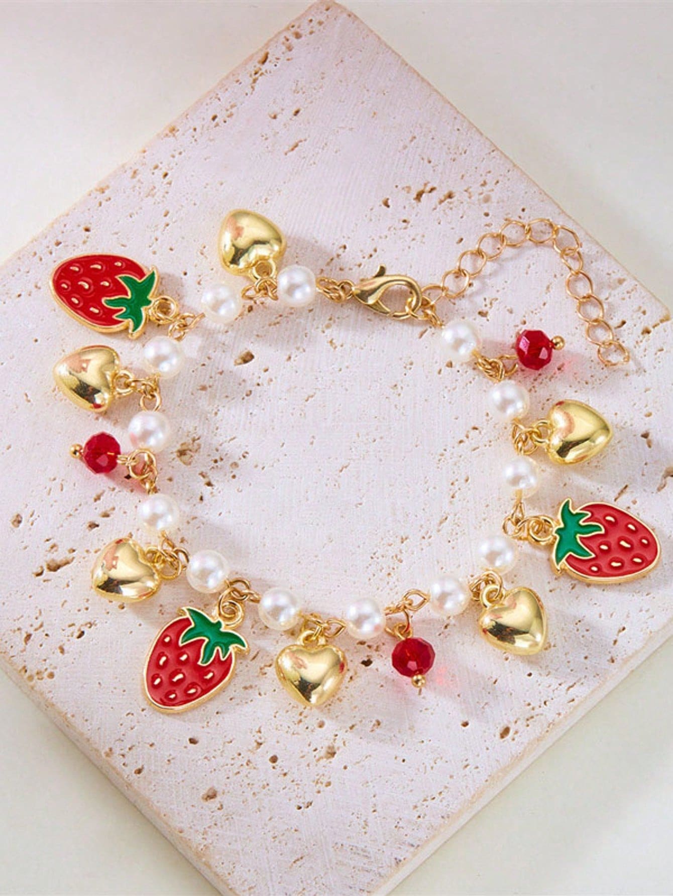 1 Cute Strawberry/Cherry/Heart-Shaped Youth Bracelet, Suitable For Daily Wear Or As A Gift - Multicolor - View 1