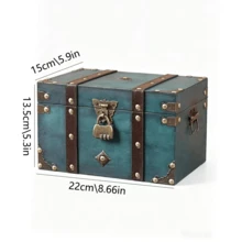 1pc European Retro Style Wooden Square Jewelry Box With Password Lock, Storage Organizer, Craftwork Container And Prop Box Sun Travel Cool Back To School, Room Decor - Dark Grey - View 12