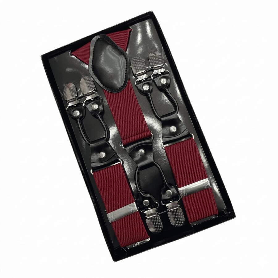 Amo Sombrinha 6 Pieces Premium European Style Solid Suspenders For Men, Gentleman Suspenders, In Stock, Suit Pants Suspenders, Durable And Fashionable High Elasticity, Suit Suspenders, Adjustable Clip Suspenders, Unisex, Black Work Party Suit Wedding Prom Church - 紅木色 - 查看 1