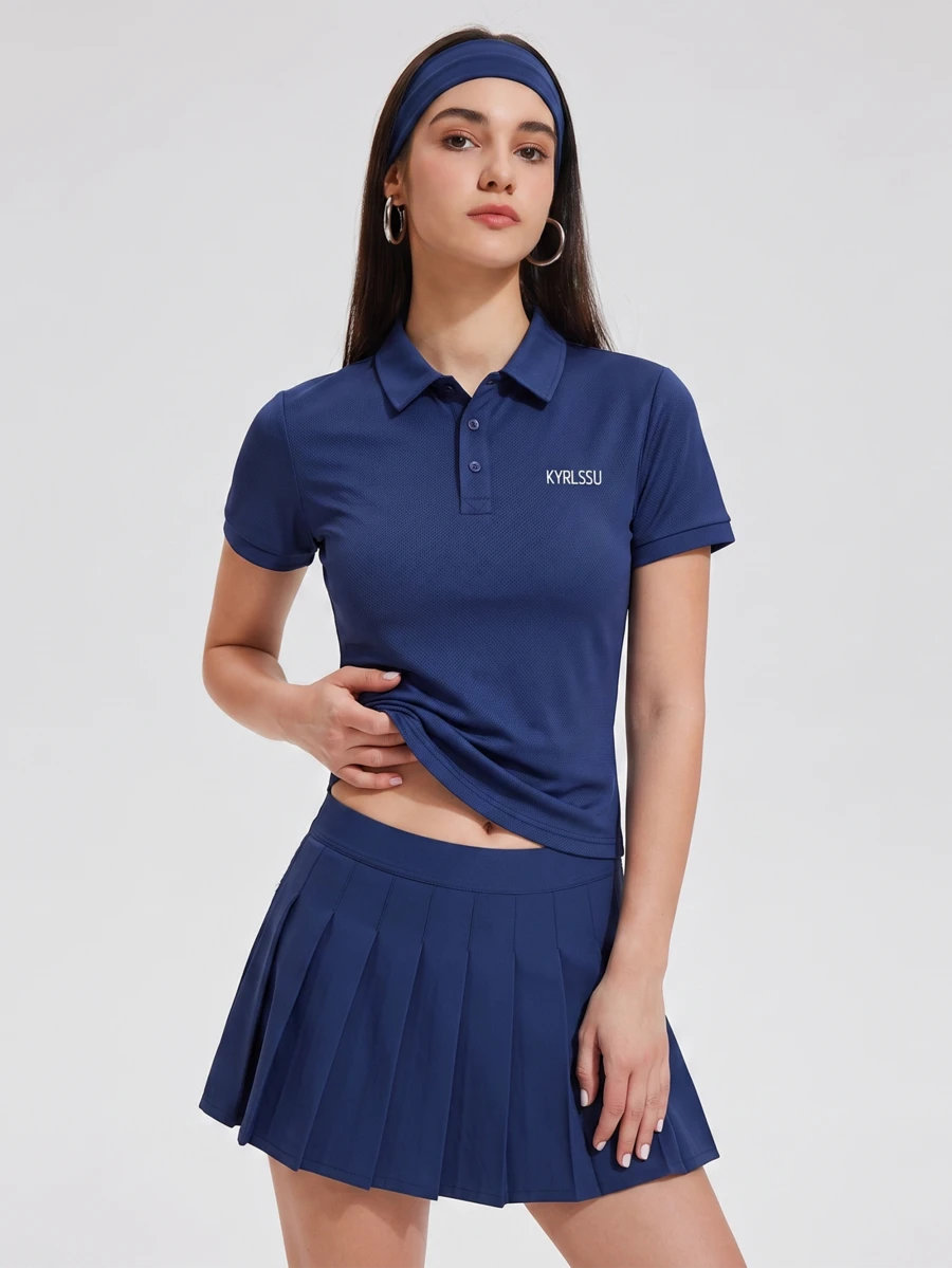 KyrLssu 女款素色短袖休閒健身戶外 Polo 衫,工作短袖領高爾夫 Polo 衫,戶外 Polo 衫夏季款,皮克球 - 藏蓝色 - 查看 1