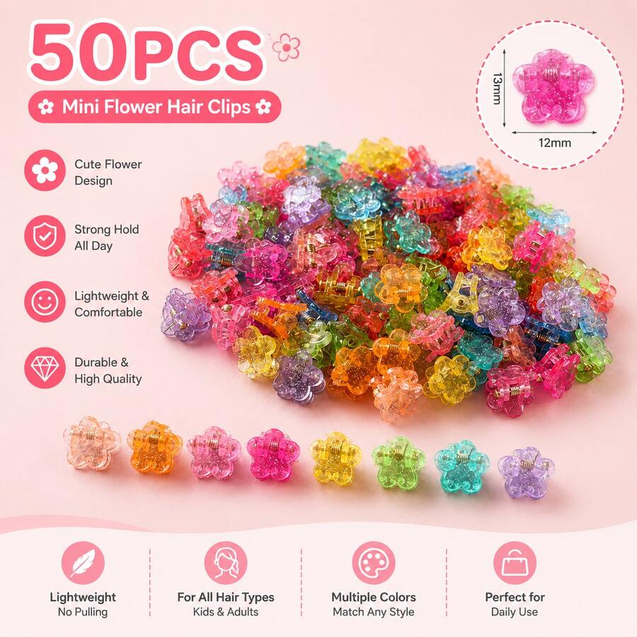 Mini Onion Powder Hair Clip, Candy Color Mini Flower Hair Clip Suitable For Girls Daily Wear, School, Party, Vacation, Birthday, Photography - Multicolor - View 1