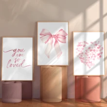 3pcs Modern Wall Art Posters, Room Decor, Home Decor Set, Abstract Canvas Art Paintings, Suitable For Bedroom And Living Room - Butterfly Pattern, "You Are So Loved", Heart Shape Pattern, Pink Bow, Minimalist Style, White Background, Contemporary Art Style, Minimalist Art, Romantic Wall Art | Valentine's Day Decor | Love | Framed Or Unframed, Room Decoration - Multicolor - View 4
