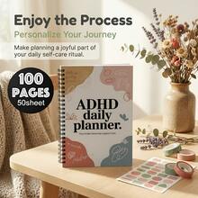 1PC ADHD Daily Planner, Soft Low-Saturation Color Block Spiral Notebook, Your Brain Deserves Support, Stress-Relieving Planner For People With Attention Deficit, Niche Practical Gift - A - View 11