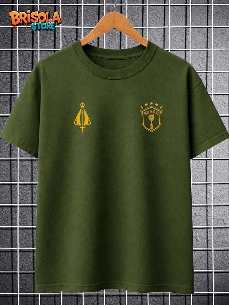 Brazil Cup T-Shirt Number 33 Jesus Christ National Team Our Lady Of Aparecida Christian Catholic Unisex 100% Cotton Premium Shirt New Release Various Colors Men's Women's Immediate Shipping | Plus Size - 軍綠色 - 查看 1