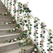 1 Peça Guirlanda de Rosa Artificial e Videira com Folhas de Eucalipto Simuladas, Guirlanda Floral Pendurada Feita de Flores Verdes, Perfeita para Primavera e Verão, Ideal para de Casamento, Festas Internas e Externas - Multicolorido - Visão 2