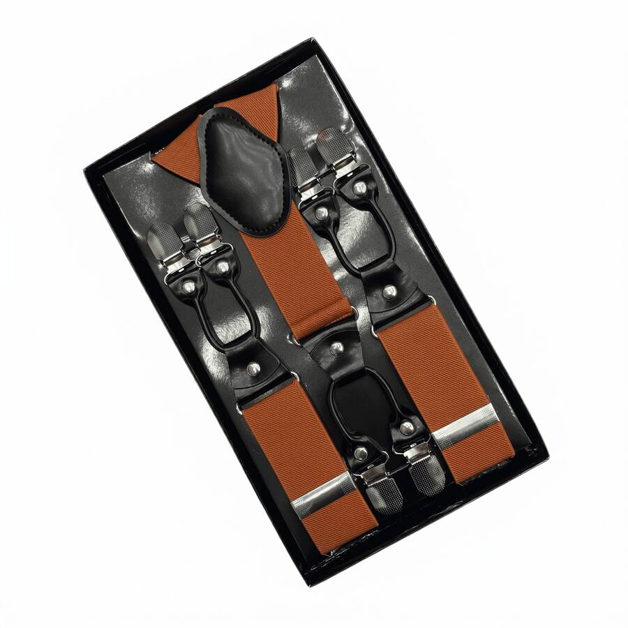 Amo Sombrinha 6 Pieces Premium European Style Solid Suspenders For Men, Gentleman Suspenders, In Stock, Suit Pants Suspenders, Durable And Fashionable High Elasticity, Suit Suspenders, Adjustable Clip Suspenders, Unisex, Black Work Party Suit Wedding Prom Church - 亮橙色 - 查看 1