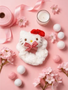 Miniso Hello Kitty 毛絨蝴蝶結髮圈 1入 柔軟彈性 舒適輕盈 女款 日常派對旅行禮物 - 樣式1 - 查看 3