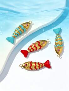 復古琺瑯魚形吊飾，金色海洋主題吊墜，俏皮夏季珠寶配件，適用於DIY美人魚與海灘手工項目 - 魚 - 查看 6