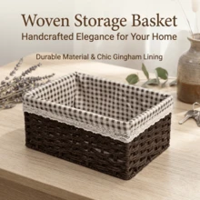 Woven Grid Fabric Storage Box, Multi-purpose Desktop Organizer, Household Holder for Cosmetics, Snacks, Keys & Sundries for Living Room - Großer Holzscheit ohne Deckel - Übersicht 3