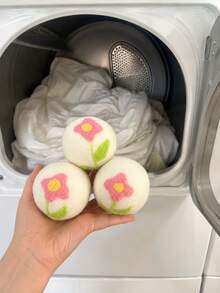 6pcs 7.5cm Embroidered Wool Dryer Balls With Storage Bag, Reusable Felt Laundry Balls In Cute Bird & Floral Patterns, Fabric Softener Alternative, Reduces Static, Wrinkles & Tangling, Speeds Drying For Towels, Bedding & Laundry - View 4