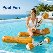 Giant Inflatable Battle Raft Pool Game - 4 Person Inflatable Floating Game, Family Pool Battle Floating Game, Pool Party, Beach, Summer Outdoor Sports - Water-based Wood Grain Percussion Stick - View 3