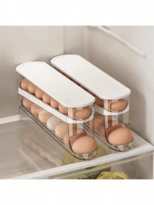 Automatic Double-Layer Egg Rack, Egg Fresh-Keeping Box, Sliding Container Holds 12-14 Eggs - Hinged Design, Plastic Material, No Contact With Food - Refrigerator Storage Rack, Kitchen Egg Tray - Multicolor - View 3