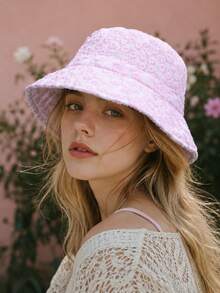 1pc Women's Floral Bucket Hat, Lightweight Breathable Wide Brim Sun Hat, Cute Macaron Color Lace Pattern, Summer Casual Style, Suitable For Travel And Beach - A - View 4