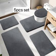 2/3/5pcs Bathroom Mat Set, Memory Foam Bath Mat Rug Set, Super Absorbent Bathroom Mat, Suitable For Bathroom, Bathtub, Toilet, Shower And Bathroom Accessories, Non-Slip Bathroom Rug, Absorbent And Machine Washable, Quick Drying - Dark Grey - View 3