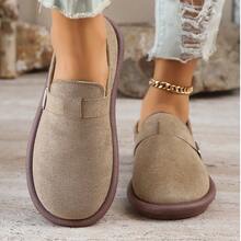 Mocasines de ante para mujer, con correa con hebilla, zapatos sin cordones, uso casual y cómodo para todas las estaciones - Caqui - Ver 7