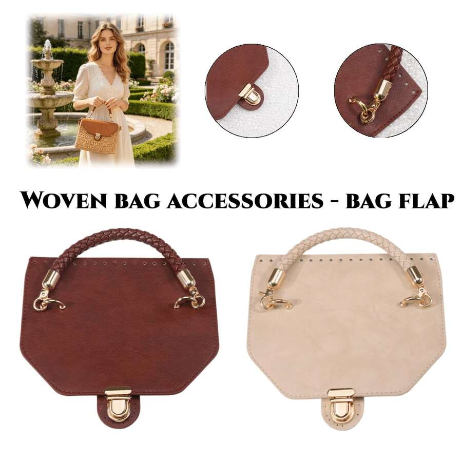 1pc PU Leather DIY Handbag Flap, One-Piece Non-Detachable Handle, With Metal Twist Lock, Pre-Punched Edge Design, Handmade Crochet Bag Making Accessory, 6 Colors Available Replacement Material - Multicolor - View 1