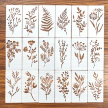 8pcs Random Style Floral Painting Stencils DIY Hand-Drawn Lace Graffiti Hollow Molds Plastic Material Reusable Suitable For Wood, Fabric, Paper Spray Paint Craft Supplies, Back To School Essential - Forest Wild Flowers - View 11