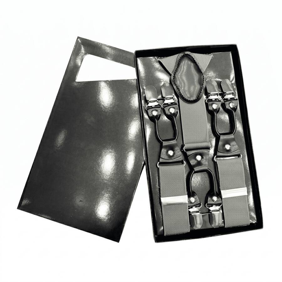 Amo Sombrinha 6 Pieces Premium European Style Solid Suspenders For Men, Gentleman Suspenders, In Stock, Suit Pants Suspenders, Durable And Fashionable High Elasticity, Suit Suspenders, Adjustable Clip Suspenders, Unisex, Black Work Party Suit Wedding Prom Church - 灰色 - 查看 1