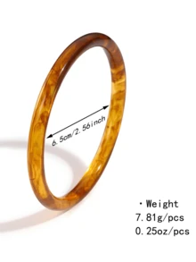 1pc Vintage Tortoiseshell Pattern Thin Round Bangle Amber Tie Dye Resin Bracelet ( Link, Slight Craftsmanship Closure Defect, Please Do Not Order If You Mind) - Multicolor - View 3