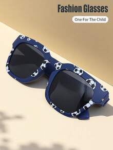 1 Pair Unisex Kids Square Frame World Cup Soccer Cartoon Pattern Classic Retro Casual Fashion Glasses Suitable For Daily, Vacation, Party Use - A - View 2