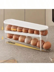 Automatic Double-Layer Egg Rack, Egg Fresh-Keeping Box, Sliding Container Holds 12-14 Eggs - Hinged Design, Plastic Material, No Contact With Food - Refrigerator Storage Rack, Kitchen Egg Tray - Multicolor - View 7