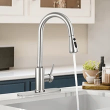1/2/3pcs Pull Down Kitchen Sink Faucet, Retractable Spray Head Kitchen Tap, 3-In-1 Modern Stainless Steel Home Water Faucet - Water Saving Design, Multi-Function Flow Control, Streamlined Metal Finish, Durable Sanitary Ware, Suitable For Home & Kitchen, Dishwashing Sink, Balcony, Laundry Room, Bar, RV, Farmhouse, Etc., Dead Angle Cleaning Essential Kitchen Supplies, Stretchable Sink Faucet Kitchen Accessories, Minimalist Modern Home Decor Style Faucet, Simple Practical Multi-Function Bathroom Decor Faucet Accessories. - Silver - View 6