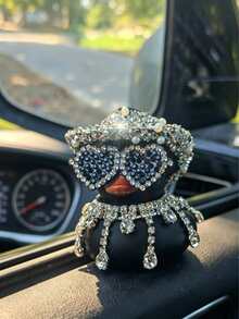 1/2pcs Décoration de voiture en canard en caoutchouc avec strass, décoration de tableau de bord mignonne avec style de lunettes à la mode et bec de canard, excellente idée de cadeau - Canard ornemental - Voir 10