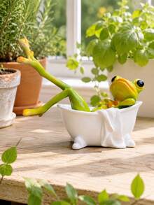 Forest Home Decor 3pcs Frog Figurine Set, Digging, Bathing, Lazy Frog Resin Sculptures, Aquarium Decoration, Water Landscape Fish Tank Decor, Cute Animal Mini Figurines, Suitable For Home Bookshelf And Desk - Forest Frog - View 9
