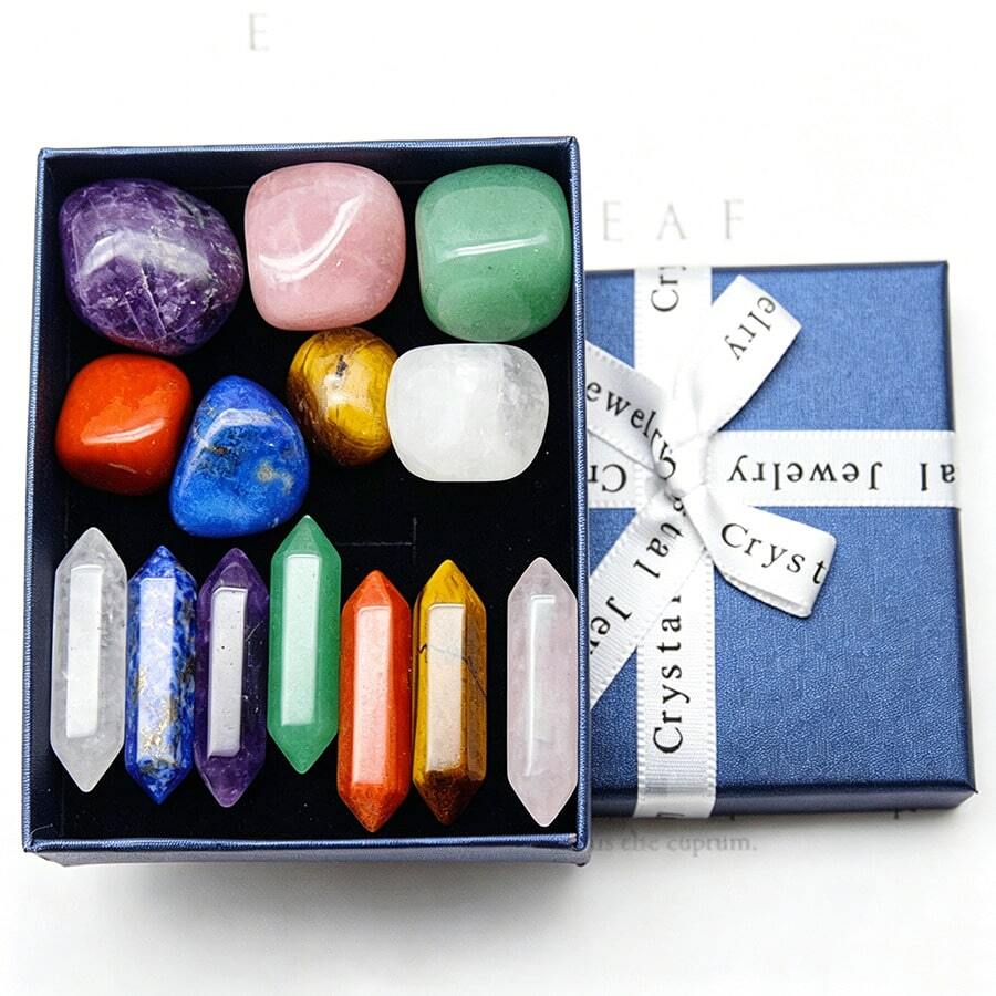 7-Piece/14-Piece Set Of Pointed Quartz Crystal Chakra Stones And Healing Crystal Specimens, Therapeutic Mineral Stones, Yoga Stones, And Gift Sets - Set - View 1