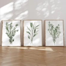 3pcs Vintage Wall Art Posters, Waterproof Canvas Painting Set, Thyme, Sage, Rosemary, Retro Minimalist Art, Botanical Abstract Art, With Or Without Frames, Home Decor, Ideal Housewarming Gift, Dorm Room Apartment Decoration, Hotel, Home, Living Room, Bedroom, Bathroom And Office Wall Decor - Multicolor - View 3