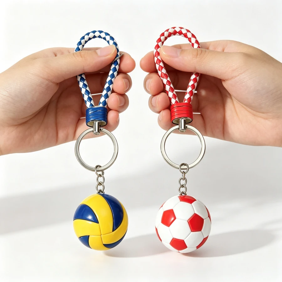 Mini Realistic Football Keychain, Woven Leather Cord Pendant, Bag Charm, Creative 3D Football Keyring, Sports Style Minimalist Accessory, Small Gift - Multicolor - View 1