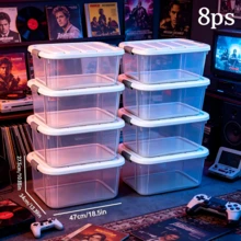4 Pack Stackable Pantry Storage Bins With Lids, Tinted Plastic Containers With Secure Buckles, 47x34x27.5cm, Great For Food Snacks Kitchen Organization - Transparent - View 2